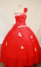 Beautiful Ball gown One Shoulder Neck Floor-length Red Quinceanera Dresses Appliques with Beading Style FA-Y-0070