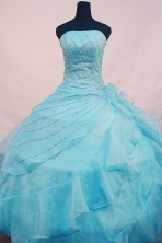 Beautiful Ball gown Strapless Floor-length Organza Blue Quinceanera Dresses  Beading Style FA-Y-0095