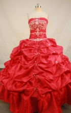 Beautiful Ball gown Strapless Floor-length Taffeta Red Quinceanera Dresses Appliques with Beading Style FA-Y-0081
