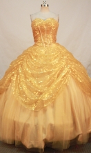 Beautiful Ball gown Sweetheart Floor-length Sequins Gold Quinceanera Dresses Sequins Style FA-Y-0074