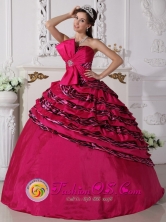Bowknot Wholesale Beaded Decorate Zebra and Taffeta Hot Pink Ball Gown For Formal Evening In Filadelfia Paraguay Style QDZY705FOR  