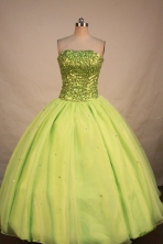Brand New Ball Gown Strapless Floor-length Yellow Green Organza Beading Quinceanera Dress Style FA-L-188