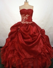 Brand New Ball Gown Sweetheart Floor-length Wine Red Taffeta Appliques Quinceanera Dress Style FA-L-119
