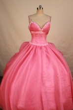 Elegant Ball Gown Strap Floor-length Rose Pink Organza Beading Quinceanera Dress Style FA-L-178