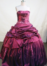 Elegant Ball Gown Strapless Floor-length Burgundy Taffeta Beading Quinceanera Dress Style FA-L-132