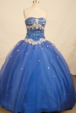 Elegant Ball Gown Strapless Floor-length Royal Blue Organza Beading Quinceanera Dress Style FA-L-152