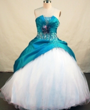 Elegant Ball Gown Strapless Floor-length Teal Taffeta Beading Quinceanera Dress Style FA-L113