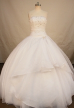 Elegant Ball Gown Strapless Floor-length White Organza Beading Quinceanera Dress Style FA-L-160
