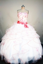 Elegant Ball Gown Strapless Floor-length White Organza Embroidery Quinceanera Dress Style FA-L-187 