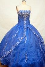 Elegant Ball gown Strapless Floor-length Organza Royal Blue Quinceanera Dresses Embroidery Style FA-Y-0021