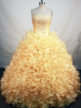 Exclusive Ball Gown Strapless Floor-length Gold  Organza Beading Quinceanera Dress Style FA-L-135