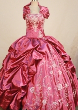 Exclusive Ball Gown Strapless Floor-length Red Taffeta Embroidery Quinceanera Dress Style FA-L-138
