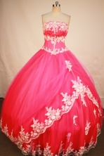 Exclusive Ball Gown Strapless Floor-length Rose Pink Organza Appliques Quinceanera Dress Style FA-L-175
