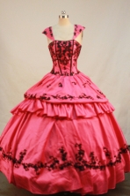 Exquisite Ball Gown Strap Floor-length Waltermelon Taffeta Embroidery Quinceanera Dress Style FA-L-202 