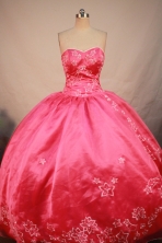 Exquisite Ball Gown Sweetheart Floor-length Coral Red Satin Embroidery Quinceanera Dress Style FA-L-191
