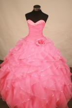 Exquisite Ball Gown Sweetheart Floor-length Rose Pink Organza Beading Quinceanera Dress Style FA-L-176