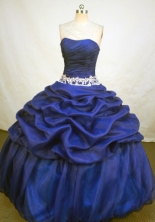 Fashionable Ball Gown Strapless Floor-length Royal Blue Organza Appliques Quinceanera Dress Style FA-L-171