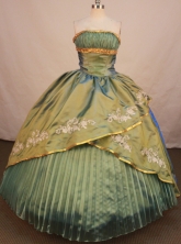 Gorgeous Ball Gown Strapless Floor-length Olive Green Taffeta Appliques Quinceanera Dress Style FA-L-149