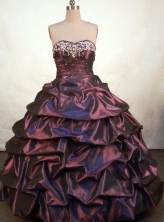Gorgeous Ball Gown Sweetheart Floor-length Burgundy Taffeta Embroidery Quinceanera Dress Style FA-L-128
