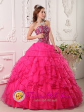 Hot Pink Wholesale Quinceanera Dress For 2013 Sweetheart Organza With Beading Ruffled Ball Gown In Nueva Italia Paraguay Style QDZY030FOR 