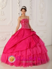 Lovely  Hot Pink Beading Quinceanera Dress For 2013 Strapless Organza and Taffeta Gown In Summer In Caazapa Paraguay Style QDZY406FOR 