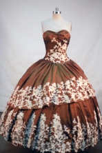 Modest Ball Gown Sweetheart Floor-length Brown Taffeta Appliques Quinceanera Dress Style FA-L-203