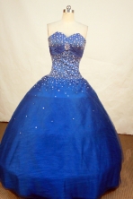 Modest Ball Gown Sweetheart Floor-length Royal Blue Satin Beading Quinceanera Dress Style FA-L-183