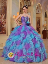 Organza The Most Popular Purple and Aqua Blue Quinceanera Dress With Sweetheart neckline Ruffles Decorate in Fall In Jose Ocampos Paraguay  Style QDZY453FOR