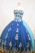 Popular Ball Gown Strapless Floor-length Blue Organza Appliques Quinceanera Dress Style FA-L-204