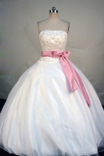 Popular Ball Gown Strapless Floor-length  White Satin Beading Quinceanera Dress Style FA-L-182
