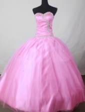 Popular Ball Gown Sweetheart Floor-length Pink Taffeta Beading Quinceanera Dress Style FA-L-127