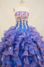Pretty Ball gown Strapless Floor-length Organza Blue Quinceanera Dresses Appliques with Beading Style FA-Y-0042