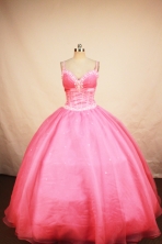 Romantic Ball Gown Strap Floor-length Coral Red Beading Quinceanera Dress Style FA-L-103