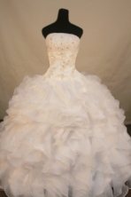 Romantic Ball Gown Strapless Floor-length White Organza Beading Quinceanera Dress Style FA-L-179