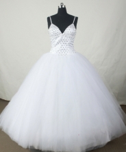 Sweet Ball Gown Strap Floor-length White Organza Beading Quinceanera Dress Style FA-L-125