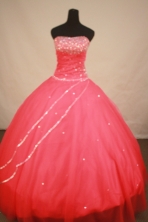 Sweet Ball Gown Strapless Floor-length Coral Red Beading Quinceanera Dress Style FA-L-180