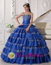 Sweetheart For Blue Wholesale Stylish Spring Quinceanera Dress With Ruffles Layered and Embroidery In La Pastoria Paraguay  Style QDZY478FOR 