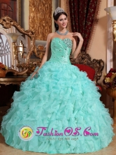 Sweetheart Organza Wholesale Beaded and Ruffles Apple Green Quinceanera Dress for Military Ball In Encarnacion Paraguay Style QDZY663FOR   