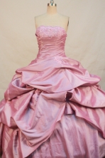 Wonderful Ball gown Strapless Floor-length Taffeta Pink Quinceanera Dresses Appliques with Beading Style FA-Y-0048