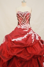 Wonderful Ball gown Sweetheart Floor-length Taffeta Wine Red Quinceanera Dresses Appliques Style FA-Y-0065