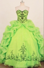 Affordable ball gown sweetheart-neck chapel organza appliques spring green quinceanera dresses FA-X-172