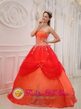 Appliques A-line Affordable Orange Red For Sweet Quinceanera Dress Taffeta and Tulle for Formal Evening IN  Matagalpa Nicaragua  Style QDZY525FOR
