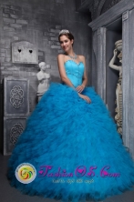 Beaded Decorate Ruffles Customize Baby Blue Sweetheart Quinceanera Dresses For Formal Evening IN  Nagarote Nicaragua  Style ZYLJ06FOR