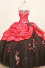 Cheap ball gown sweetheart-neck floor-length taffeta appliques quinceanera dresses FA-X-174