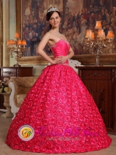 Graceful Ball Gown For 2013 Quinceanera Dress Fabric With Rolling Flower Appliques Decorate Up Bodice Coral Red  IN  Barra de Rio Maiz Nicaragua  Style QDZY156FOR
