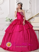 Graduation Hand Made Flowers Hot Pink Spaghetti Straps Ruffles Layered Gorgeous Quinceanera Dress With Taffeta Beaded Decorate Bust in   Ciudad Dario Nicaragua  Style QDZY514FOR