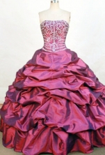 Modern ball gown strapless floor-length taffeta beading wine red quinceanera dresses FA-X-154