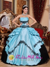 Spring Simple Baby Blue and Black Gorgeous Quinceanera Dress With Appliques Custom Made in   San Carlos Nicaragua  Style QDZY510FOR