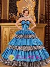 2013 Antigua Guatemala Guatemala Leopard Sky Blue Customized Cake Ball Gown Layered Ruffles Style QDZY034FOR 
