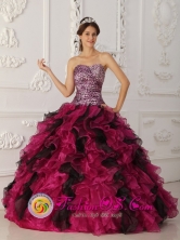 2013 Cantel Guatemala Multi-color Leopard and Organza Ruffles Quinceanera Dress With Sweetheart Neckline Style QDZY009FOR